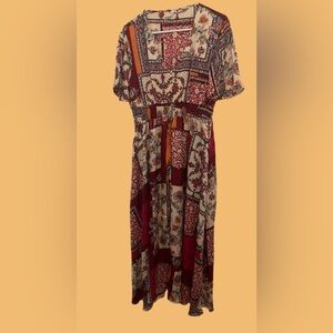 Lapis patchwork satin boho maxi dress